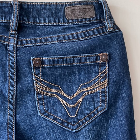 Gently Worn Harley-Davidson Jeans Low Rise Boot Cut Embroidered Y2K Medium Wash - Picture 14 of 15